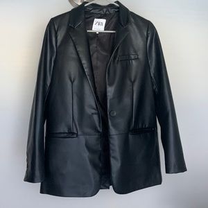 Zara black leather blazer, leather coat, black blazer